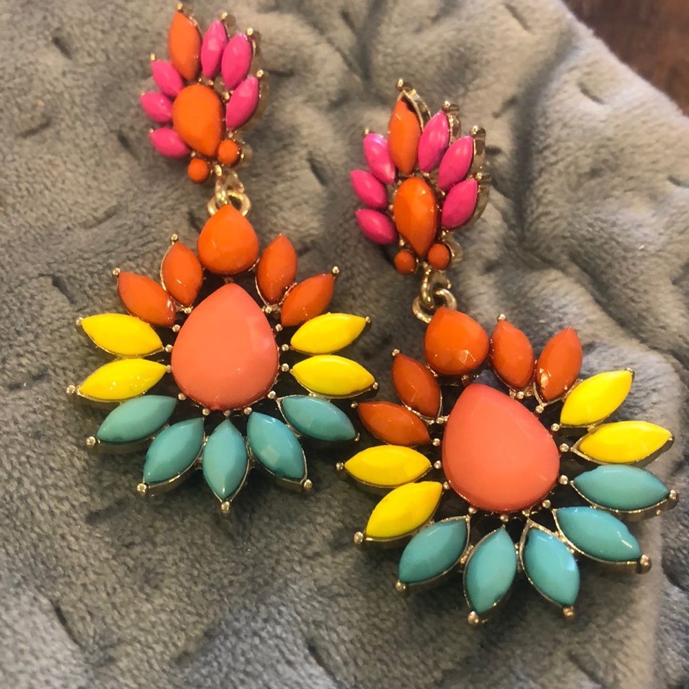 Opaque Bold Color Saturated Orange,Pink, Yellow & Turquoise Earrings-NWT